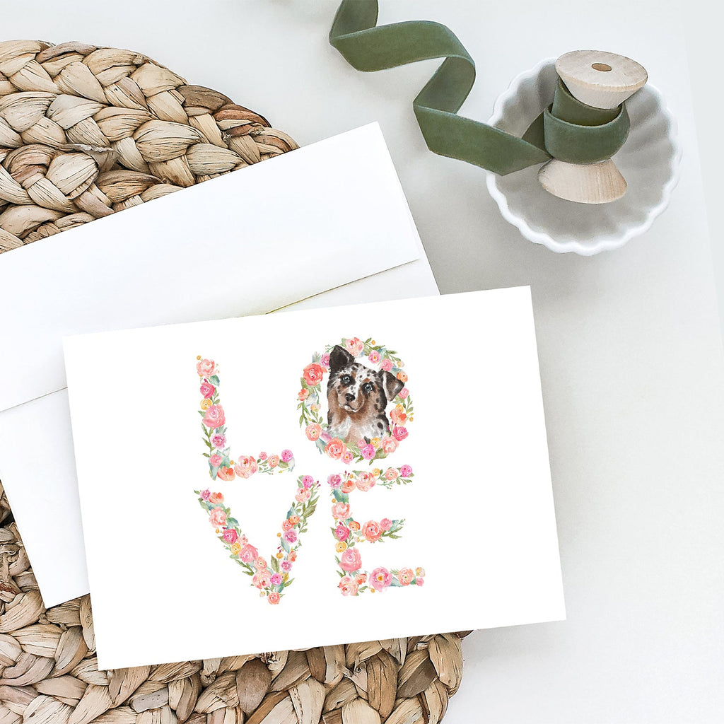 Australian Shepherd #5 LOVE Greeting Cards Pack of 8 Blank Cards with Envelopes Whimsical A7 Size 5x7