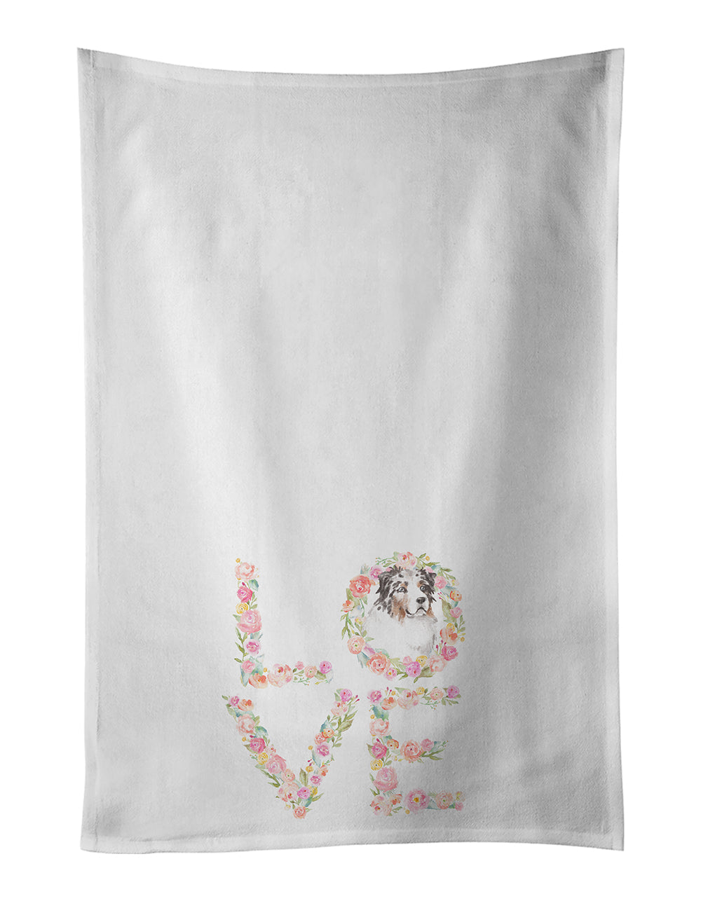 Australian Shepherd #6 LOVE Kitchen Towel Set of 2 White Dish Towels Decorative Bathroom Hand towel for Hand, Face, Hair, Yoga, Tea, Dishcloth, 19 X 28", White