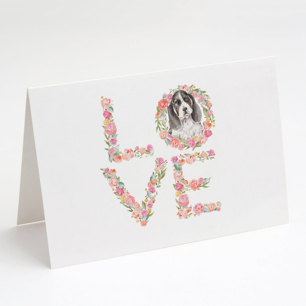 Basset Hound LOVE Greeting Cards Pack of 8 Blank Cards with Envelopes Whimsical A7 Size 5x7