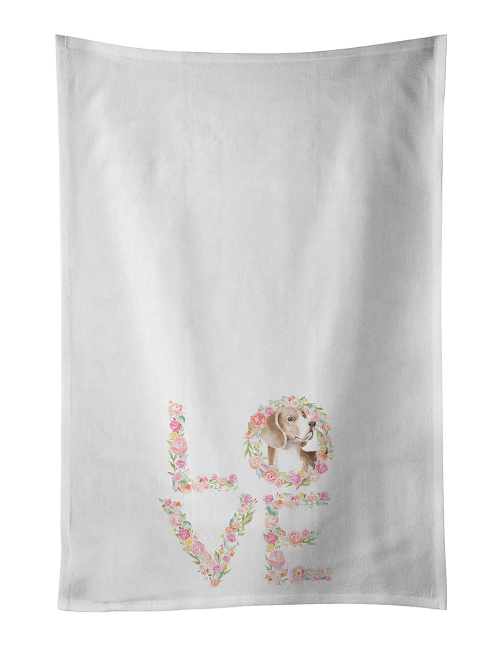 Beagle #6 LOVE Kitchen Towel Set of 2 White Dish Towels Decorative Bathroom Hand towel for Hand, Face, Hair, Yoga, Tea, Dishcloth, 19 X 28", White