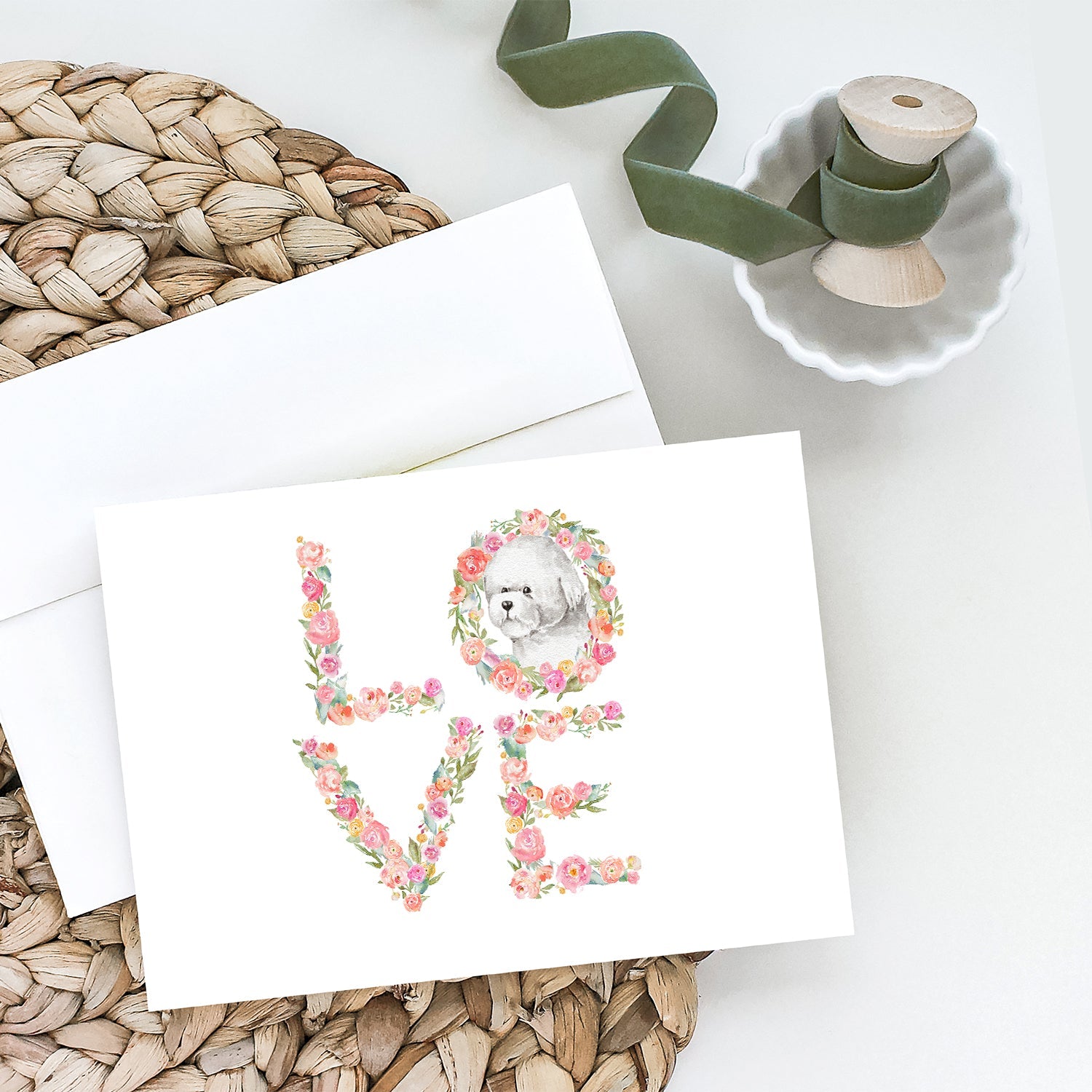 Bichon Frise #1 LOVE Greeting Cards Pack of 8 Blank Cards with Envelopes Whimsical A7 Size 5x7