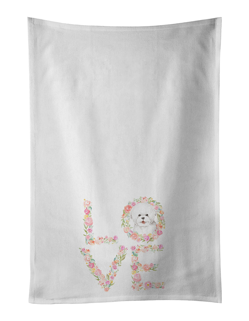 Bichon Frise #2 LOVE Kitchen Towel Set of 2 White Dish Towels Decorative Bathroom Hand towel for Hand, Face, Hair, Yoga, Tea, Dishcloth, 19 X 28", White