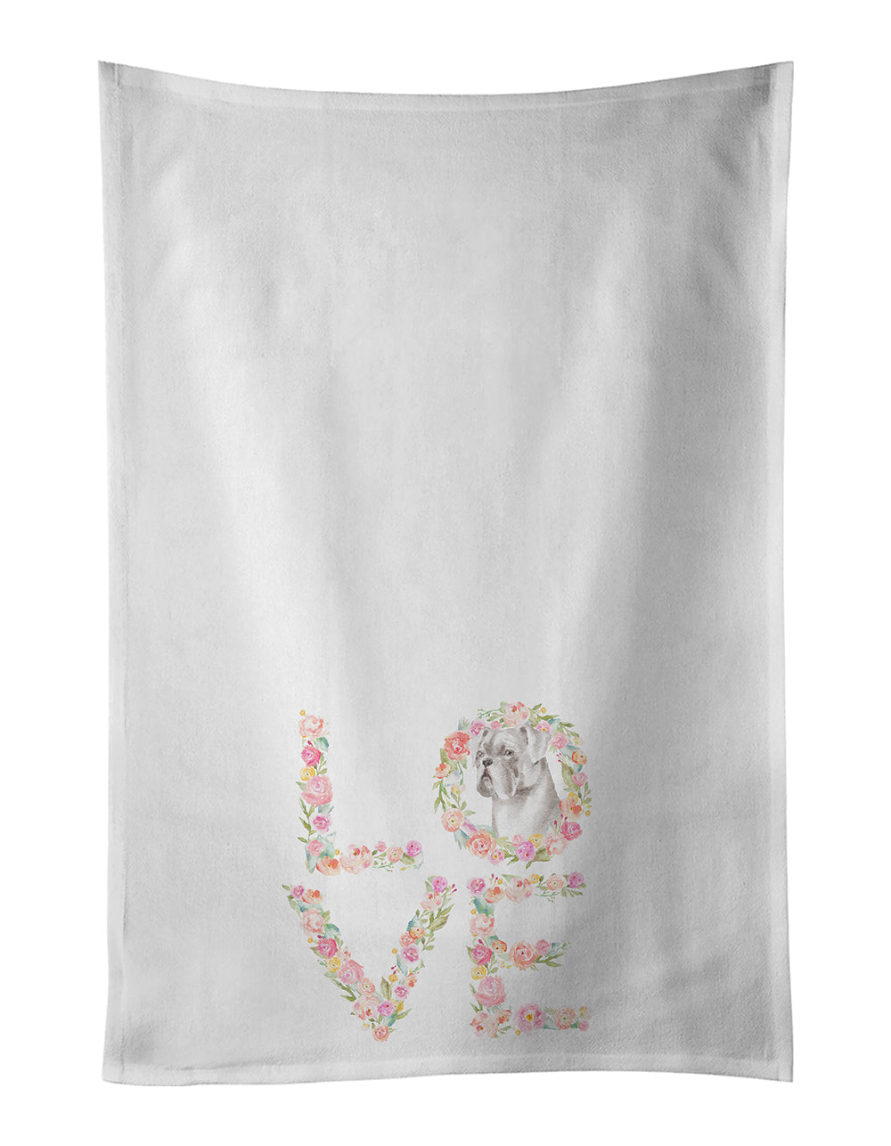 Boxer White LOVE Kitchen Towel Set of 2 White Dish Towels Decorative Bathroom Hand towel for Hand, Face, Hair, Yoga, Tea, Dishcloth, 19 X 28", White