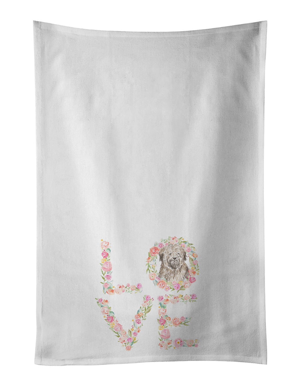 Briard #4 LOVE Kitchen Towel Set of 2 White Dish Towels Decorative Bathroom Hand towel for Hand, Face, Hair, Yoga, Tea, Dishcloth, 19 X 28", White