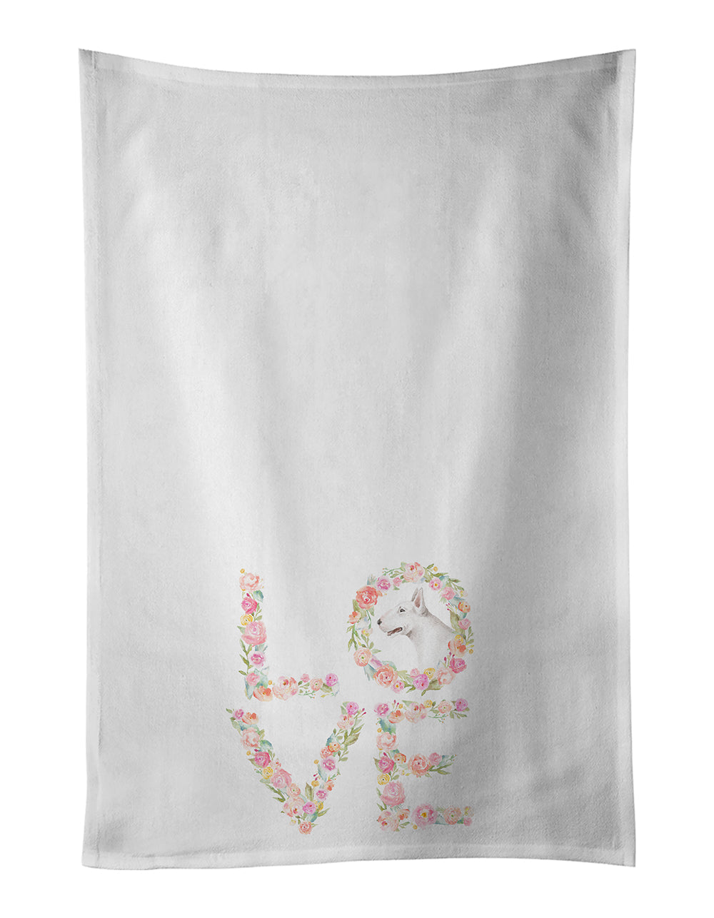 Bull Terrier #6 LOVE Kitchen Towel Set of 2 White Dish Towels Decorative Bathroom Hand towel for Hand, Face, Hair, Yoga, Tea, Dishcloth, 19 X 28", White