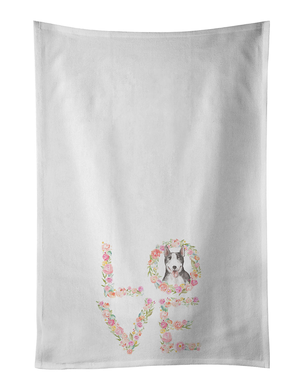 Bull Terrier #7 LOVE Kitchen Towel Set of 2 White Dish Towels Decorative Bathroom Hand towel for Hand, Face, Hair, Yoga, Tea, Dishcloth, 19 X 28", White