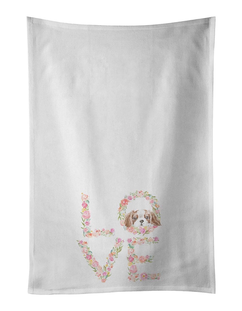 Cavalier Spaniel Blenheim Puppy LOVE Kitchen Towel Set of 2 White Dish Towels Decorative Bathroom Hand towel for Hand, Face, Hair, Yoga, Tea, Dishcloth, 19 X 28", White