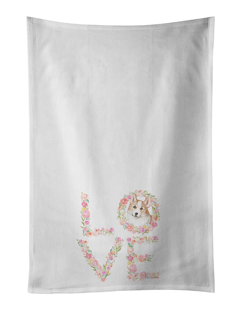 Corgi #5 LOVE Kitchen Towel Set of 2 White Dish Towels Decorative Bathroom Hand towel for Hand, Face, Hair, Yoga, Tea, Dishcloth, 19 X 28", White