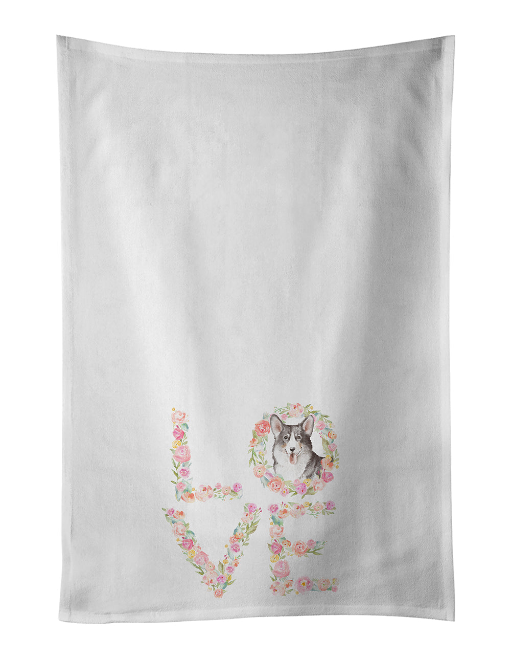 Corgi #6 LOVE Kitchen Towel Set of 2 White Dish Towels Decorative Bathroom Hand towel for Hand, Face, Hair, Yoga, Tea, Dishcloth, 19 X 28", White