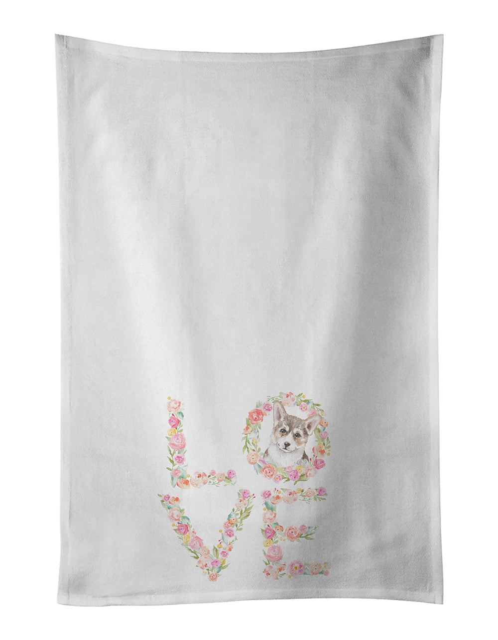 Corgi #8 LOVE Kitchen Towel Set of 2 White Dish Towels Decorative Bathroom Hand towel for Hand, Face, Hair, Yoga, Tea, Dishcloth, 19 X 28", White