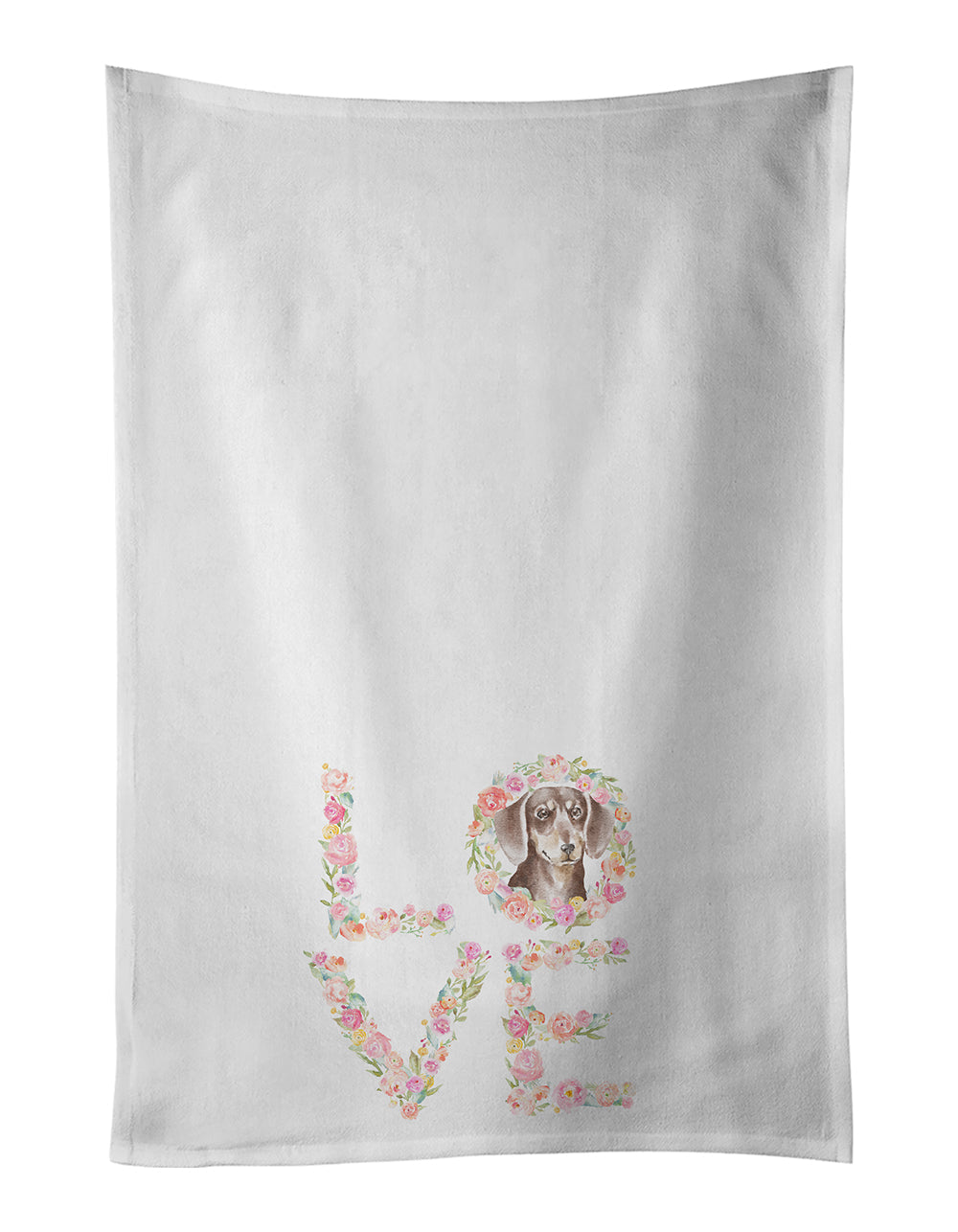 Dachshund Chocolate LOVE Kitchen Towel Set of 2 White Dish Towels Decorative Bathroom Hand towel for Hand, Face, Hair, Yoga, Tea, Dishcloth, 19 X 28", White