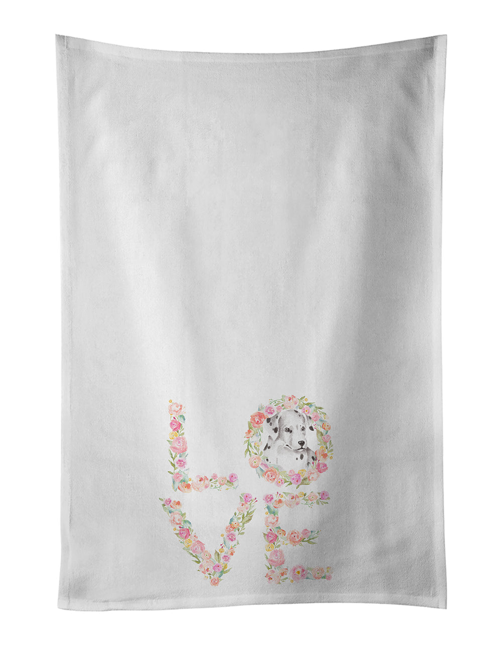 Dalmatian #2 LOVE Kitchen Towel Set of 2 White Dish Towels Decorative Bathroom Hand towel for Hand, Face, Hair, Yoga, Tea, Dishcloth, 19 X 28", White