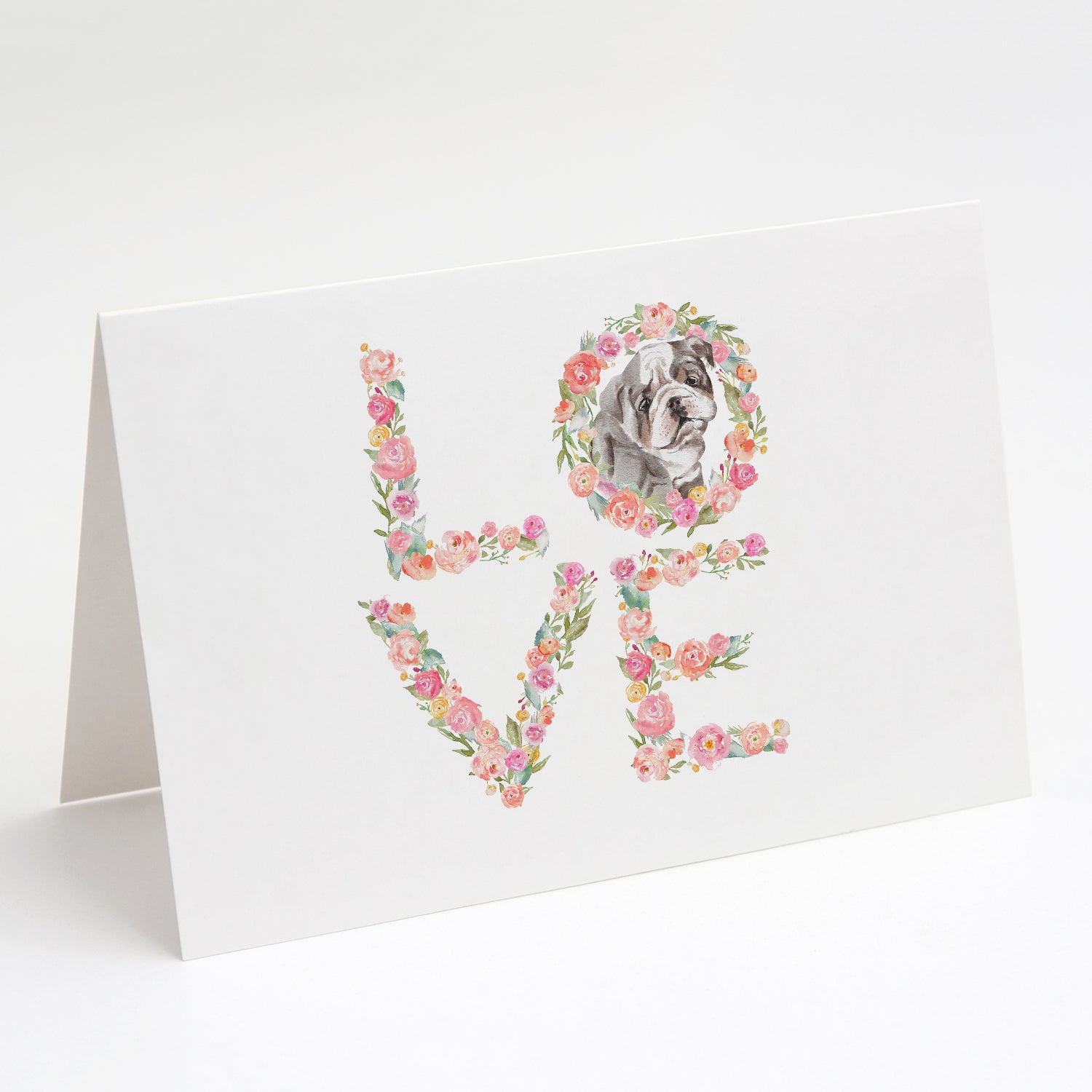 English Bulldog #1 LOVE Greeting Cards Pack of 8 Blank Cards with Envelopes Whimsical A7 Size 5x7