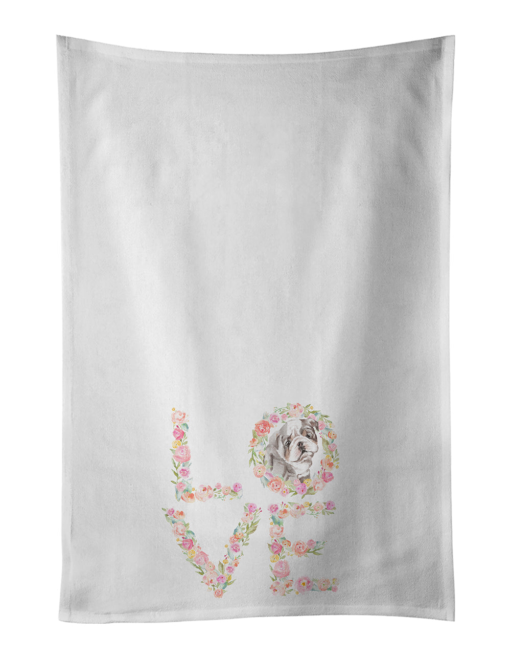 English Bulldog #1 LOVE Kitchen Towel Set of 2 White Dish Towels Decorative Bathroom Hand towel for Hand, Face, Hair, Yoga, Tea, Dishcloth, 19 X 28", White