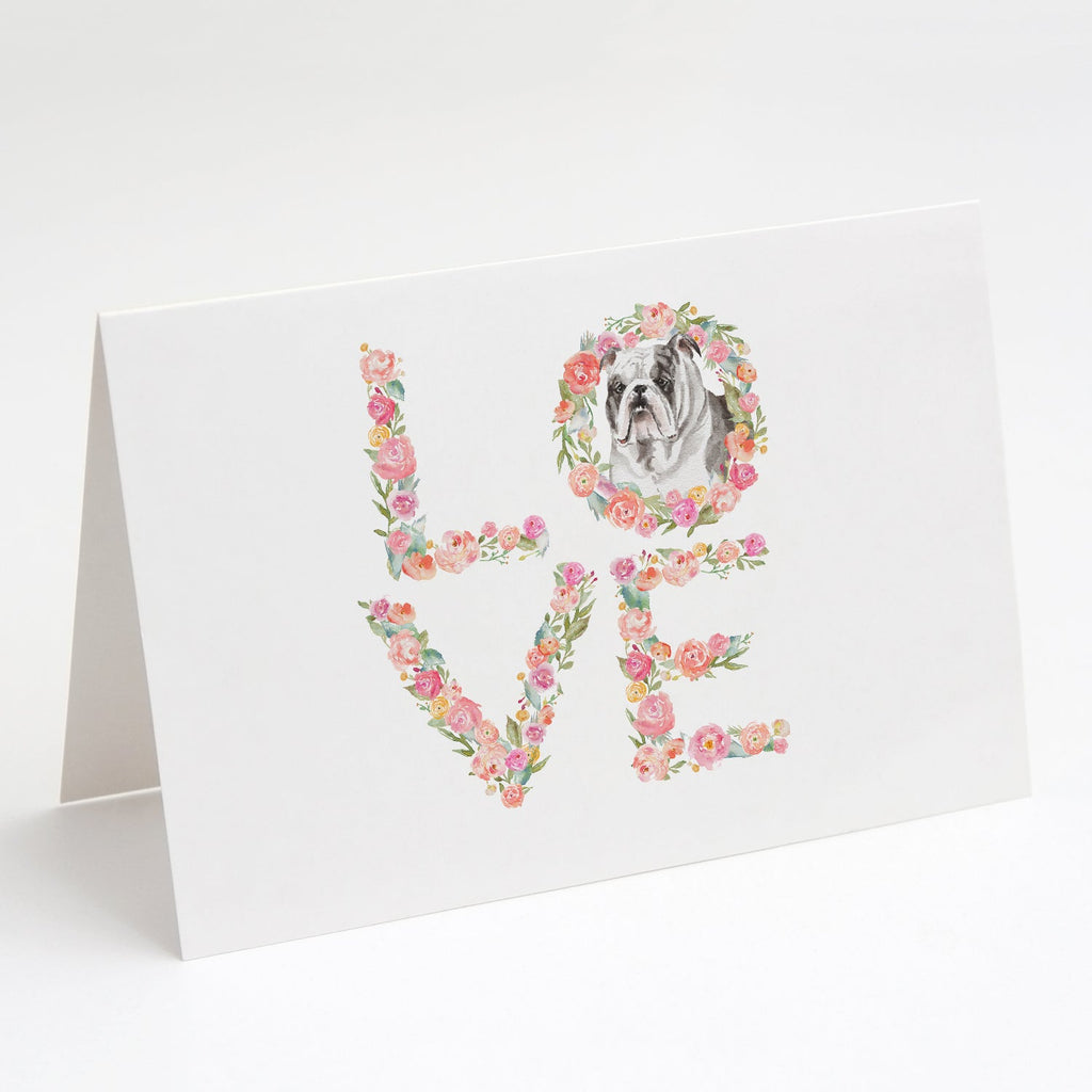 English Bulldog #4 LOVE Greeting Cards Pack of 8 Blank Cards with Envelopes Whimsical A7 Size 5x7