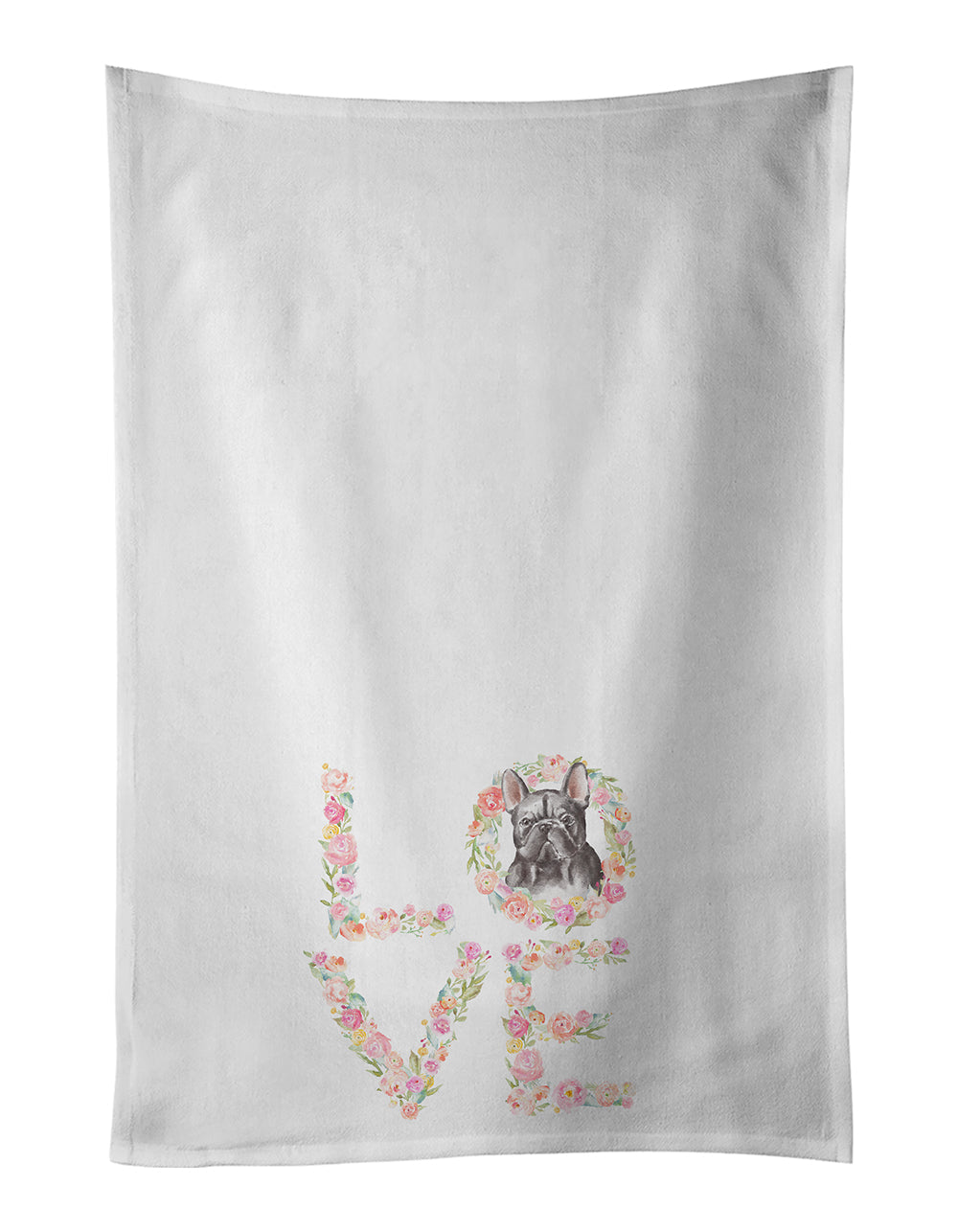 French Bulldog #8 LOVE Kitchen Towel Set of 2 White Dish Towels Decorative Bathroom Hand towel for Hand, Face, Hair, Yoga, Tea, Dishcloth, 19 X 28", White