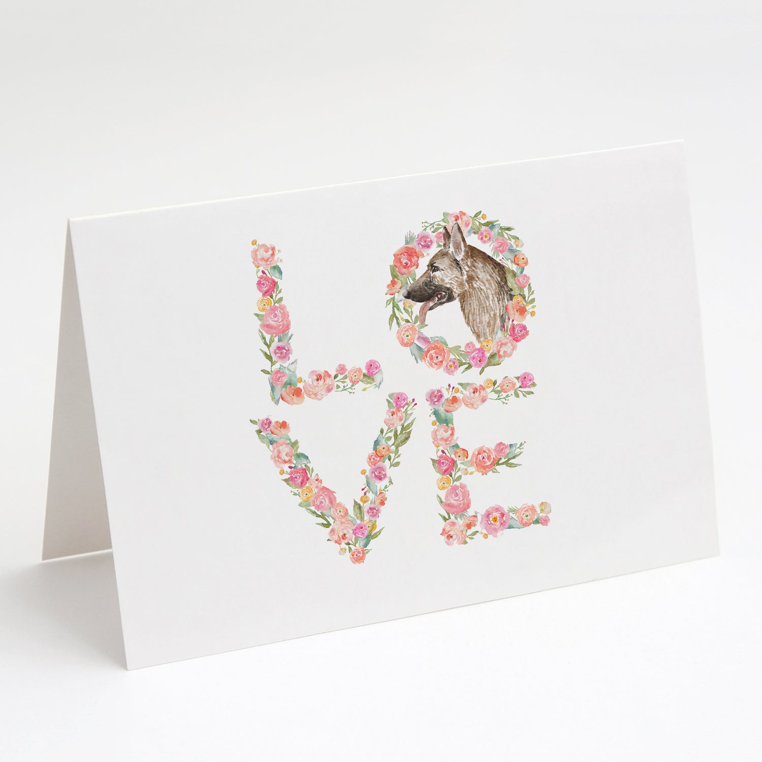 German Shepherd #3 LOVE Greeting Cards Pack of 8 Blank Cards with Envelopes Whimsical A7 Size 5x7