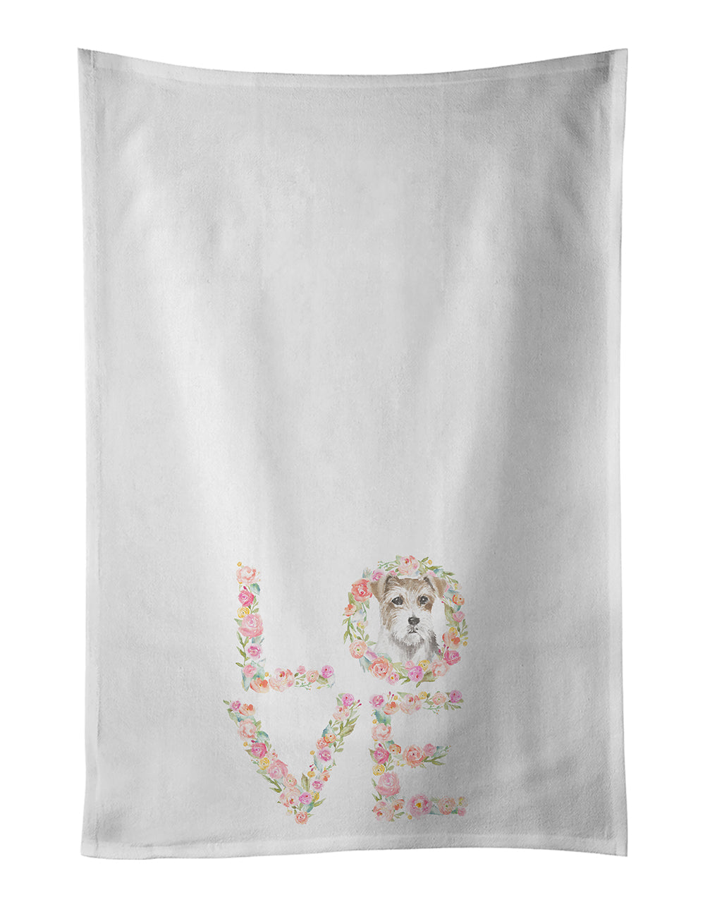 Jack Russell Terrier #8 LOVE Kitchen Towel Set of 2 White Dish Towels Decorative Bathroom Hand towel for Hand, Face, Hair, Yoga, Tea, Dishcloth, 19 X 28", White