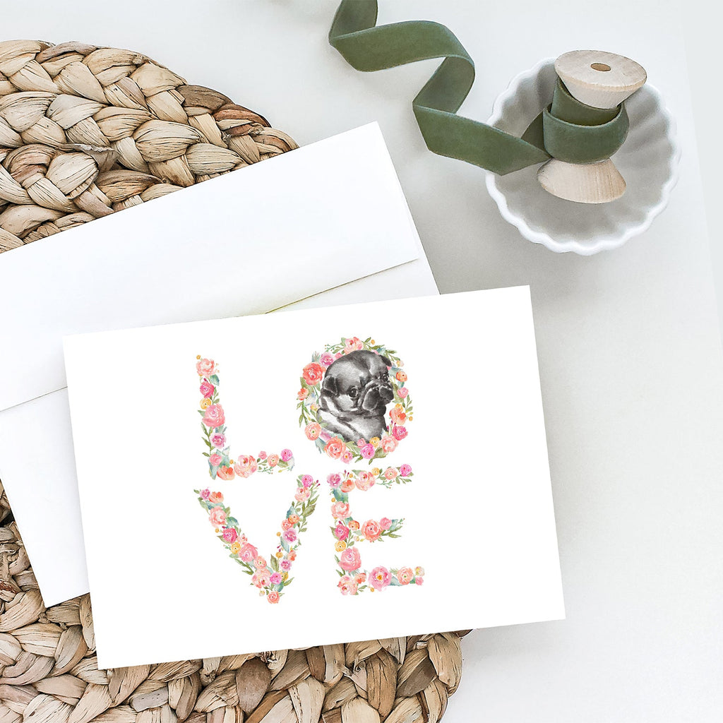 Pug #2 LOVE Greeting Cards Pack of 8 Blank Cards with Envelopes Whimsical A7 Size 5x7