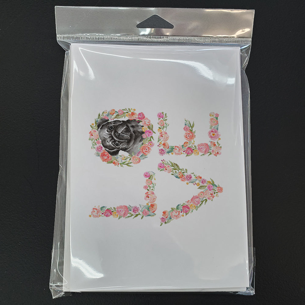Pug #4 LOVE Greeting Cards Pack of 8 Blank Cards with Envelopes Whimsical A7 Size 5x7