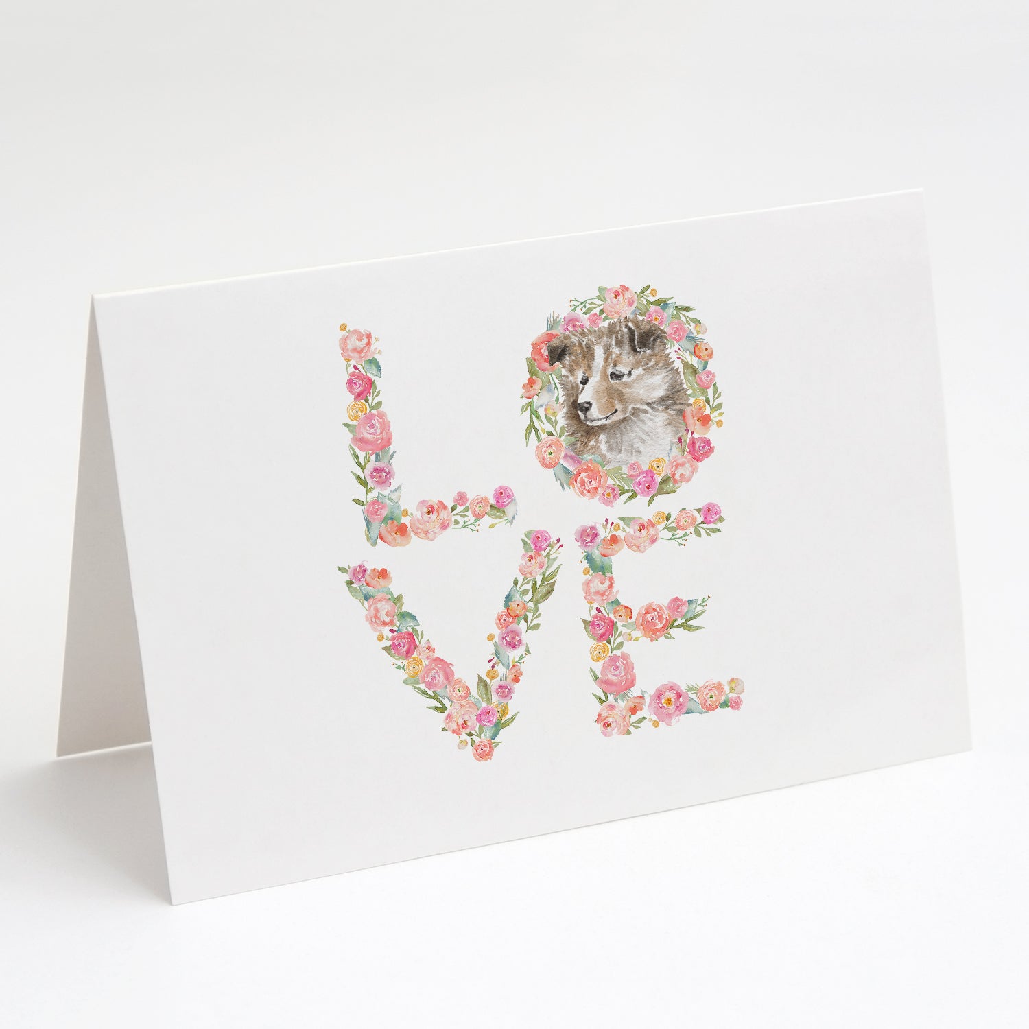 Sheltie #2 LOVE Greeting Cards Pack of 8 Blank Cards with Envelopes Whimsical A7 Size 5x7
