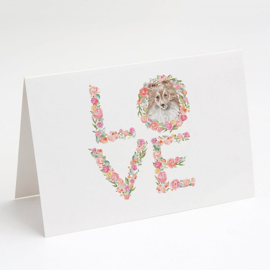 Sheltie #5 LOVE Greeting Cards Pack of 8 Blank Cards with Envelopes Whimsical A7 Size 5x7