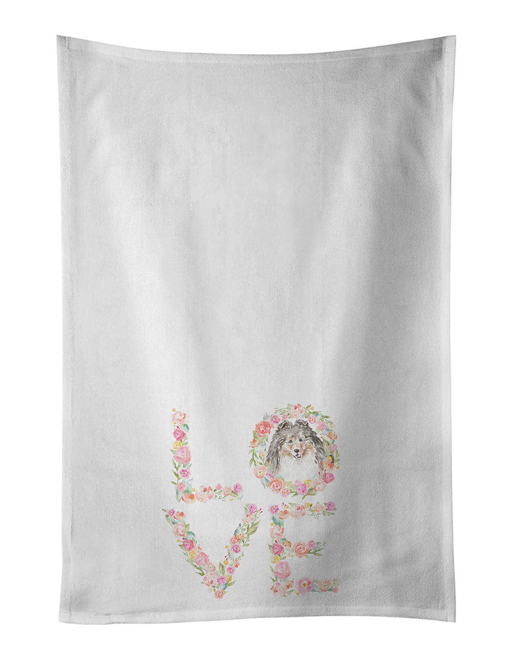 Sheltie #6 LOVE Kitchen Towel Set of 2 White Dish Towels Decorative Bathroom Hand towel for Hand, Face, Hair, Yoga, Tea, Dishcloth, 19 X 28", White