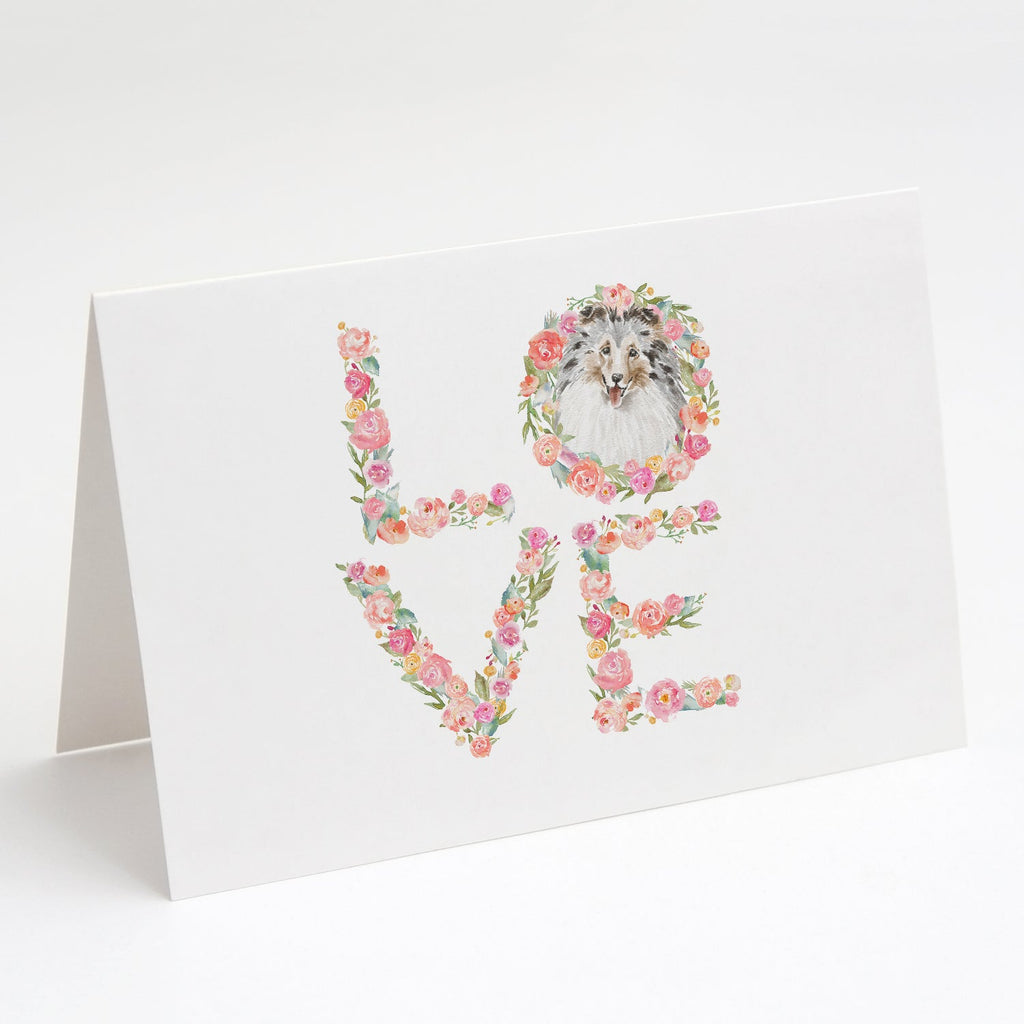 Sheltie #9 LOVE Greeting Cards Pack of 8 Blank Cards with Envelopes Whimsical A7 Size 5x7