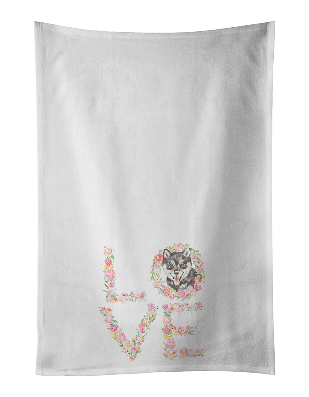 Shiba Inu #2 LOVE Kitchen Towel Set of 2 White Dish Towels Decorative Bathroom Hand towel for Hand, Face, Hair, Yoga, Tea, Dishcloth, 19 X 28", White