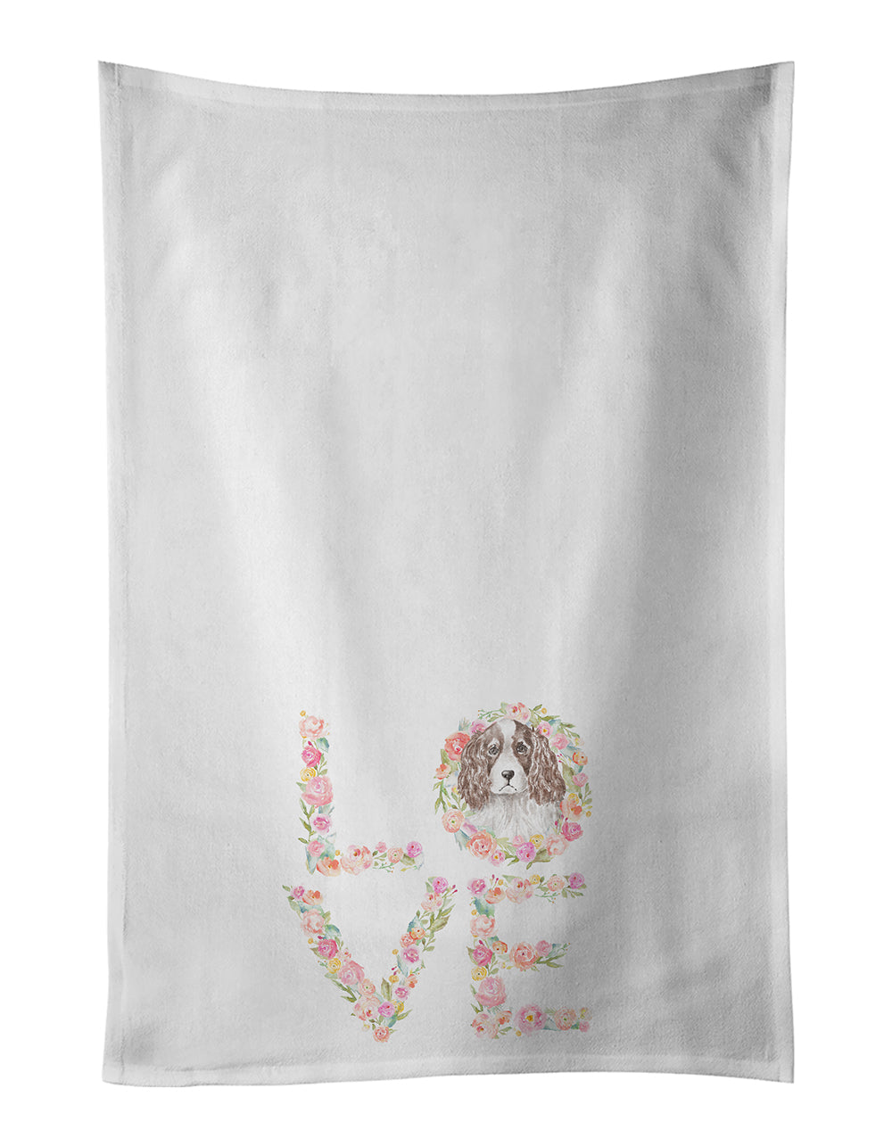 English Springer Spaniel #3 LOVE Kitchen Towel Set of 2 White Dish Towels Decorative Bathroom Hand towel for Hand, Face, Hair, Yoga, Tea, Dishcloth, 19 X 28", White