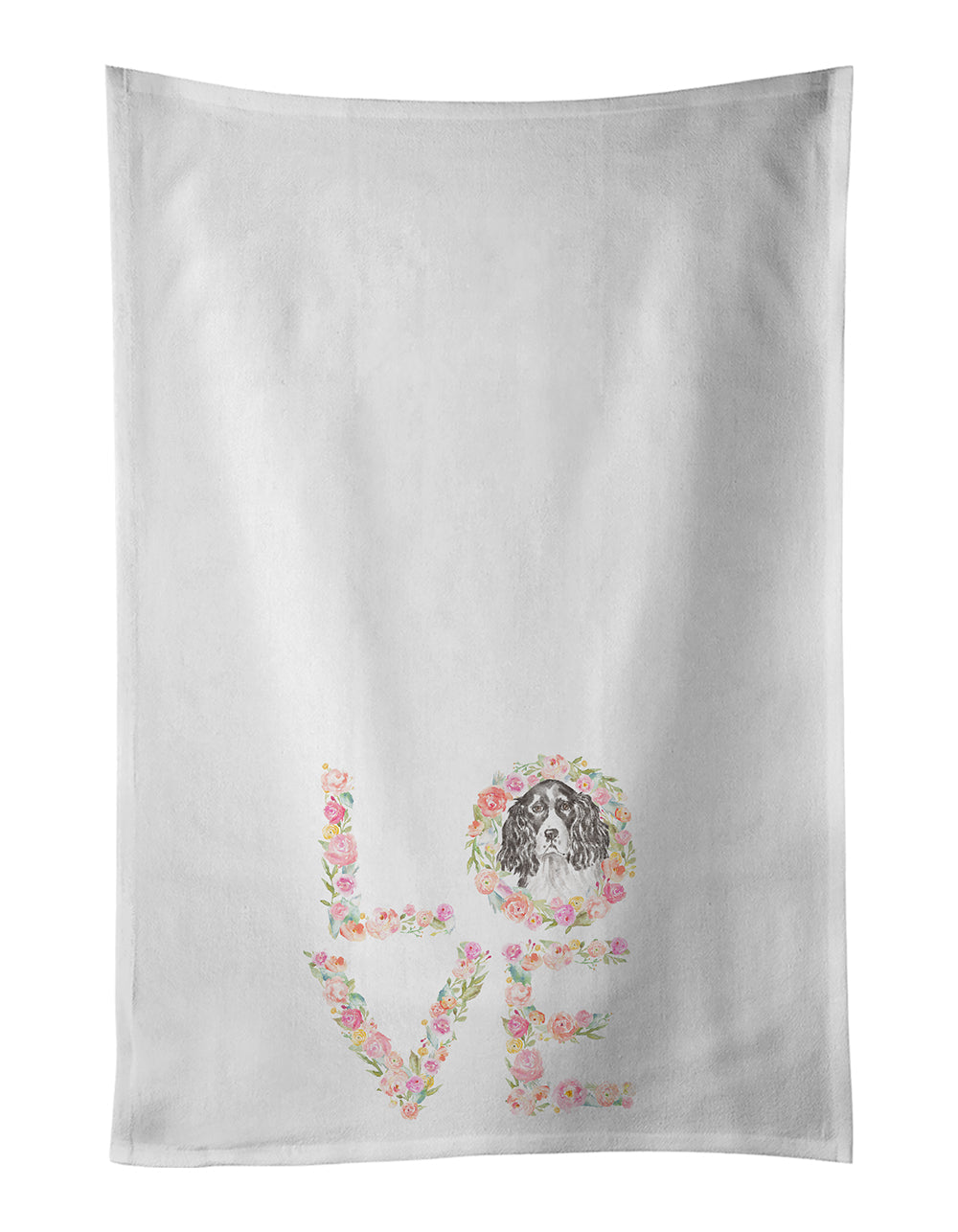 English Springer Spaniel #5 LOVE Kitchen Towel Set of 2 White Dish Towels Decorative Bathroom Hand towel for Hand, Face, Hair, Yoga, Tea, Dishcloth, 19 X 28", White