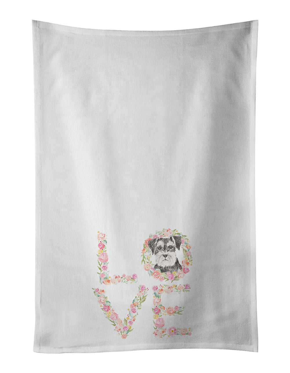 Schnauzer #2 LOVE Kitchen Towel Set of 2 White Dish Towels Decorative Bathroom Hand towel for Hand, Face, Hair, Yoga, Tea, Dishcloth, 19 X 28", White