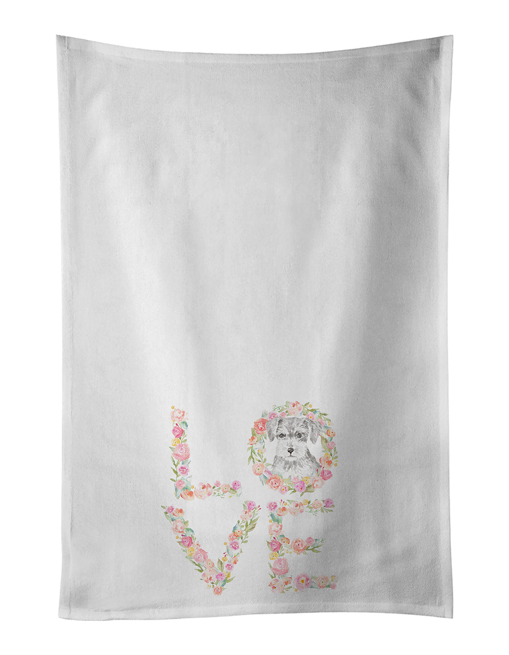 Schnauzer #5 LOVE Kitchen Towel Set of 2 White Dish Towels Decorative Bathroom Hand towel for Hand, Face, Hair, Yoga, Tea, Dishcloth, 19 X 28", White