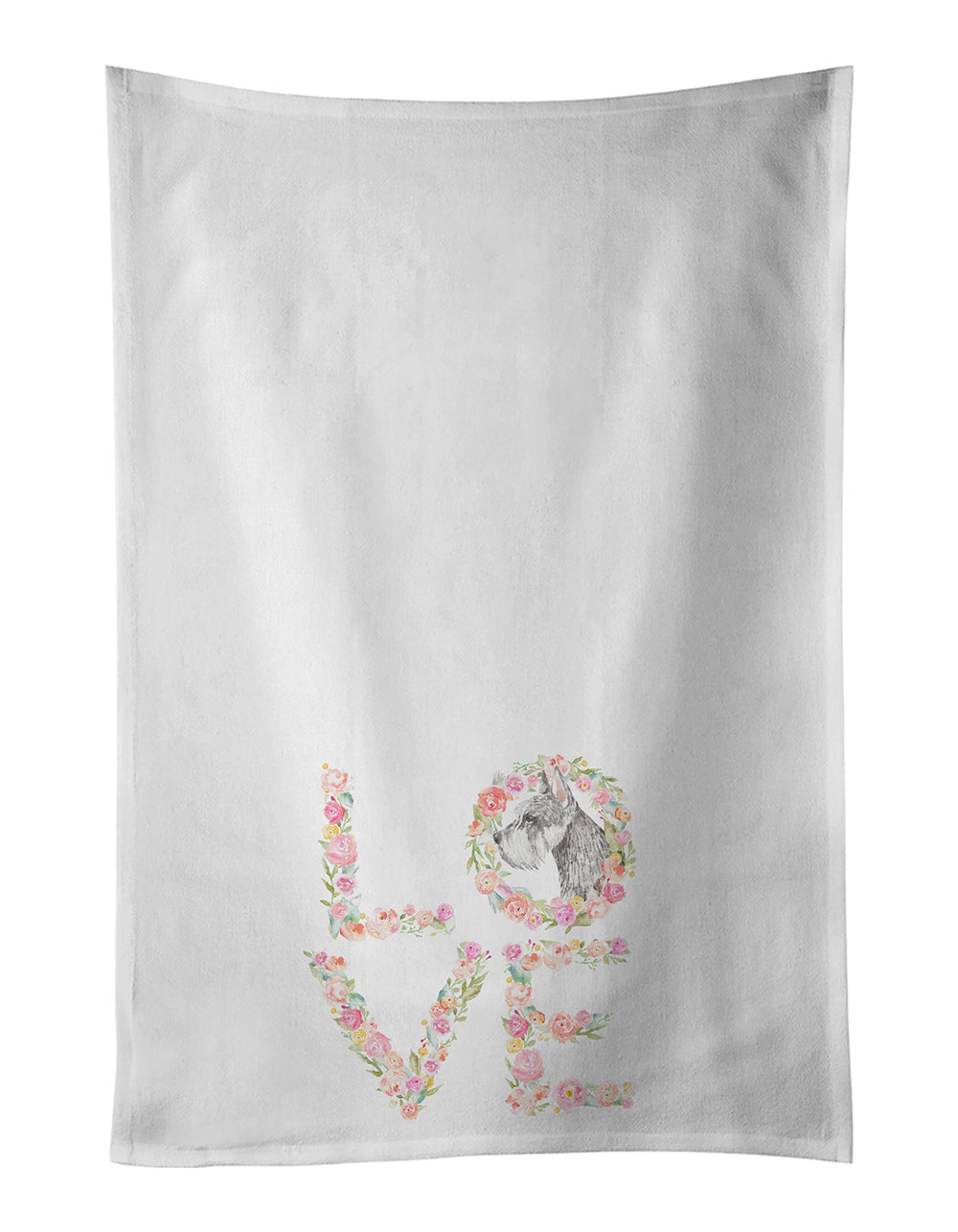 Schnauzer #7 LOVE Kitchen Towel Set of 2 White Dish Towels Decorative Bathroom Hand towel for Hand, Face, Hair, Yoga, Tea, Dishcloth, 19 X 28", White