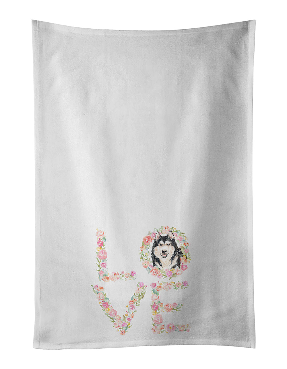 Alaskan Malamute Love Kitchen Towel Set of 2 White Dish Towels Decorative Bathroom Hand towel for Hand, Face, Hair, Yoga, Tea, Dishcloth, 19 X 28", White