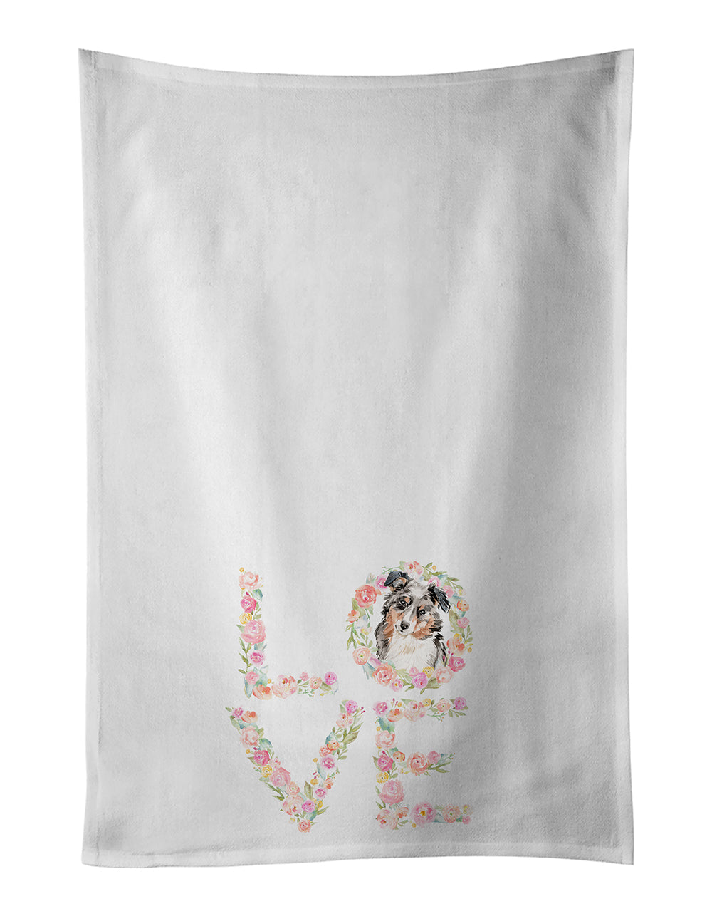 Australian Shepherd Love Kitchen Towel Set of 2 White Dish Towels Decorative Bathroom Hand towel for Hand, Face, Hair, Yoga, Tea, Dishcloth, 19 X 28", White