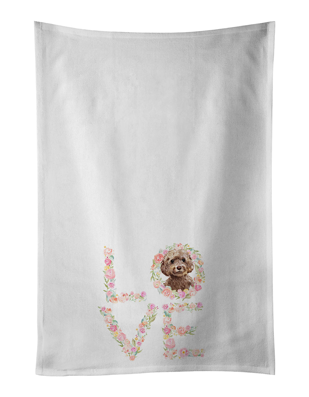 Brown Cockapoo Love Kitchen Towel Set of 2 White Dish Towels Decorative Bathroom Hand towel for Hand, Face, Hair, Yoga, Tea, Dishcloth, 19 X 28", White