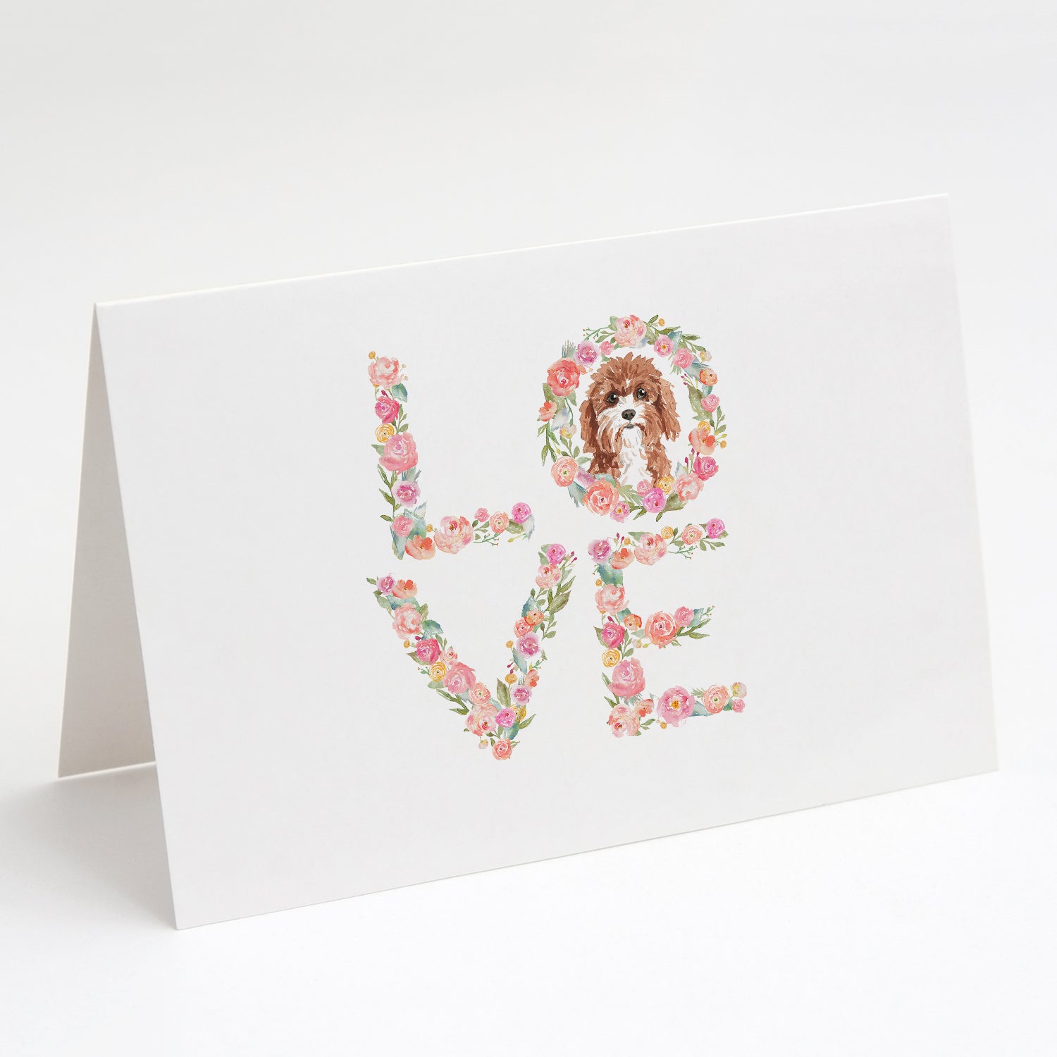 Cavapoo Love Greeting Cards Pack of 8 Blank Cards with Envelopes Whimsical A7 Size 5x7