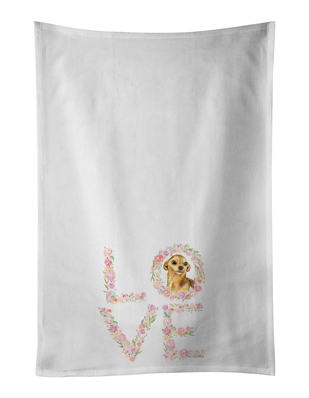 Chihuahua Love Kitchen Towel Set of 2 White Dish Towels Decorative Bathroom Hand towel for Hand, Face, Hair, Yoga, Tea, Dishcloth, 19 X 28", White