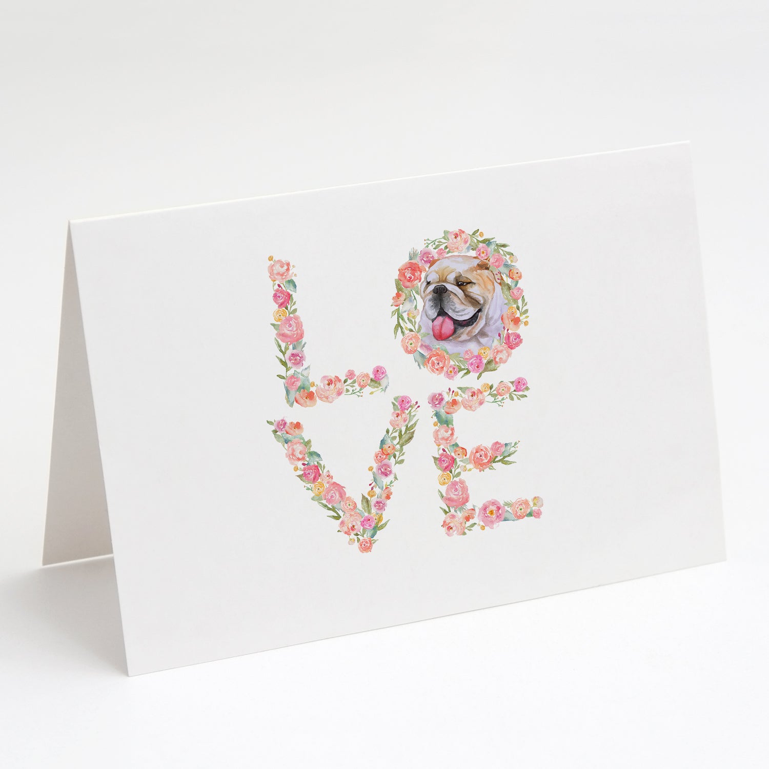 English Bulldog Love Greeting Cards Pack of 8 Blank Cards with Envelopes Whimsical A7 Size 5x7
