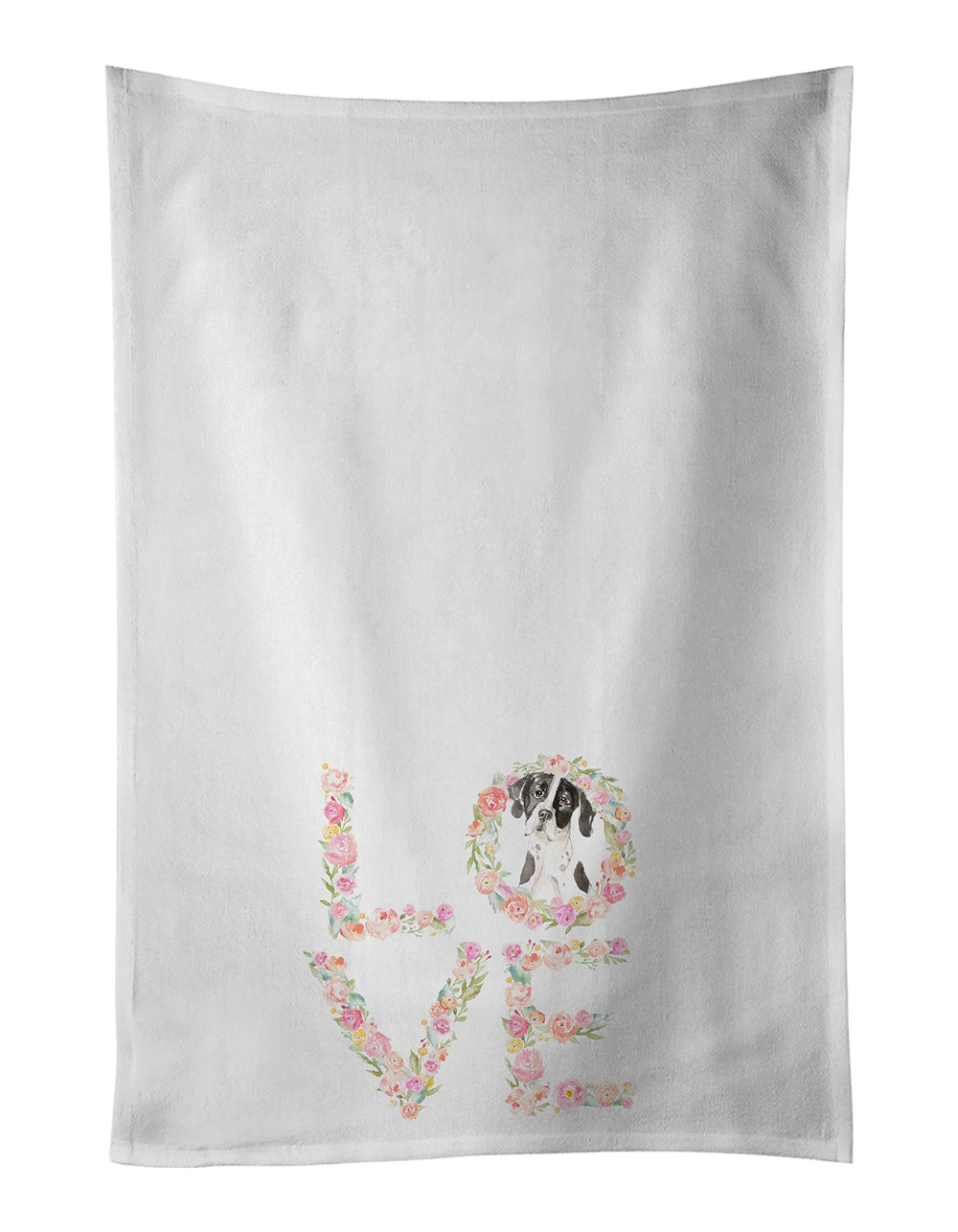 English Pointer Love Kitchen Towel Set of 2 White Dish Towels Decorative Bathroom Hand towel for Hand, Face, Hair, Yoga, Tea, Dishcloth, 19 X 28", White