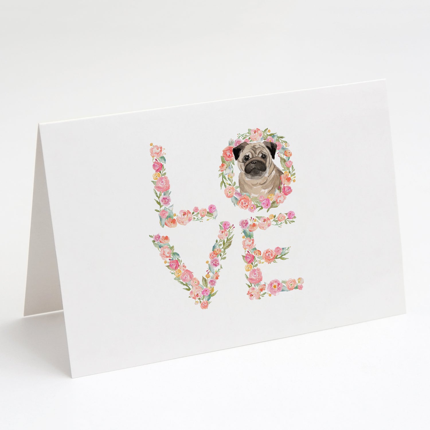Pug #2 Love Greeting Cards Pack of 8 Blank Cards with Envelopes Whimsical A7 Size 5x7