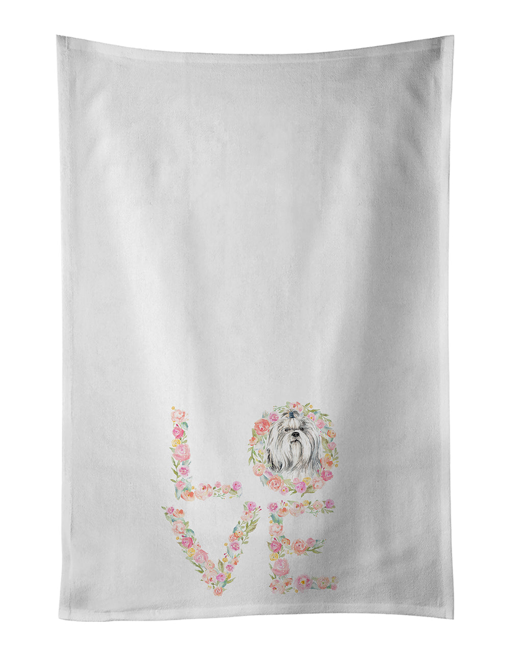 Shih Tzu #3 Love Kitchen Towel Set of 2 White Dish Towels Decorative Bathroom Hand towel for Hand, Face, Hair, Yoga, Tea, Dishcloth, 19 X 28", White