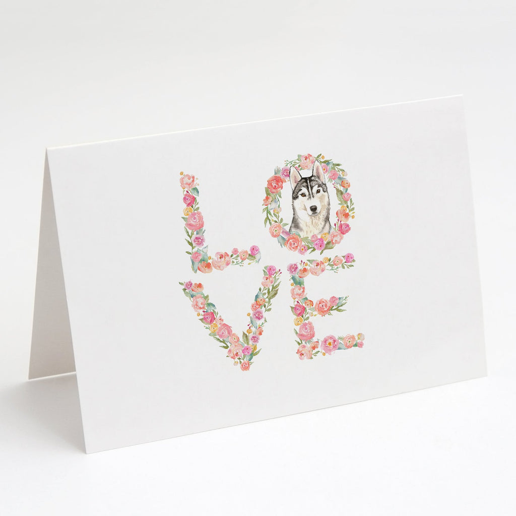 Siberian Husky Love Greeting Cards Pack of 8 Blank Cards with Envelopes Whimsical A7 Size 5x7
