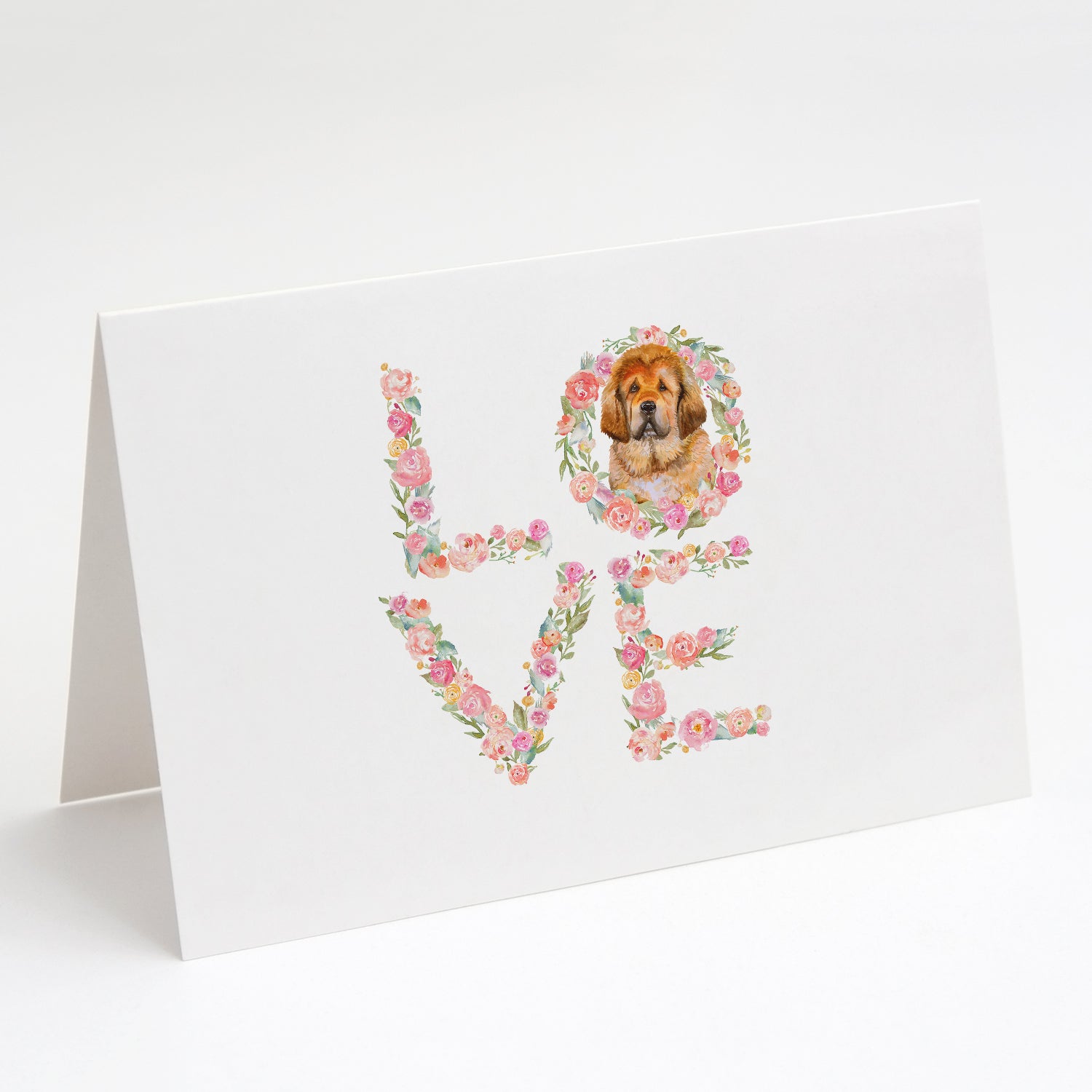 Tibetan Mastiff Love Greeting Cards Pack of 8 Blank Cards with Envelopes Whimsical A7 Size 5x7