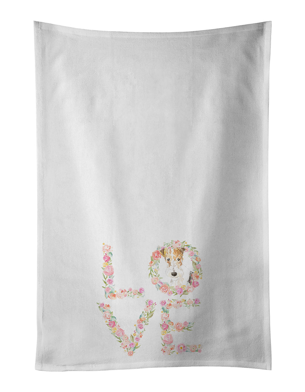 Wirehaired Fox Terrier Love Kitchen Towel Set of 2 White Dish Towels Decorative Bathroom Hand towel for Hand, Face, Hair, Yoga, Tea, Dishcloth, 19 X 28", White