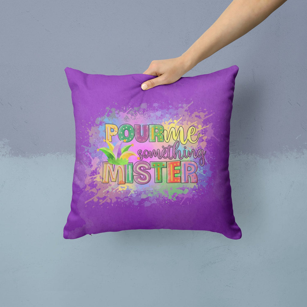 Pour Me Something Mister Mardi Gras Decorative Throw Pillow 14x14 Indoor Outdoor Accent Cushion, Fabric Cover with Insert for Sofa, Bed, Porch & Living Room