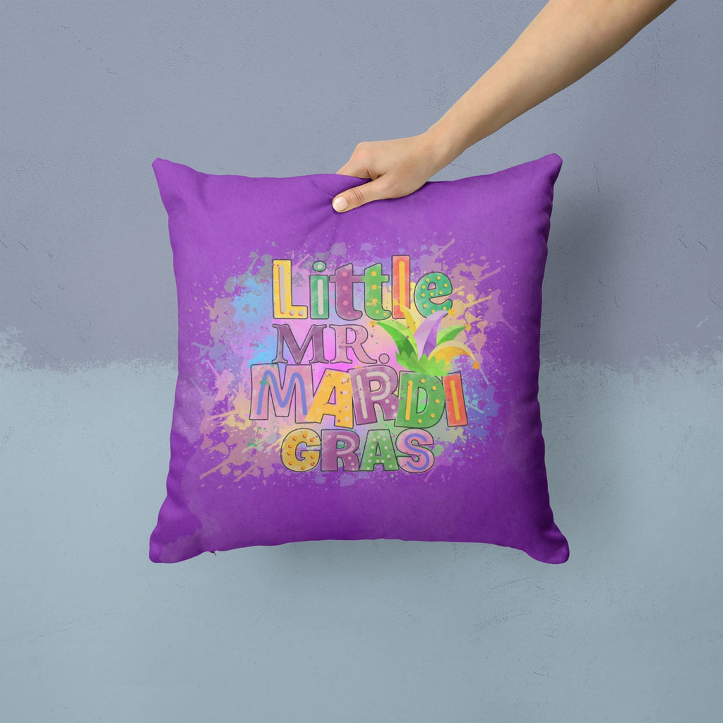 Little Mr. Mardi Gras Decorative Throw Pillow 14x14 Indoor Outdoor Accent Cushion, Fabric Cover with Insert for Sofa, Bed, Porch & Living Room
