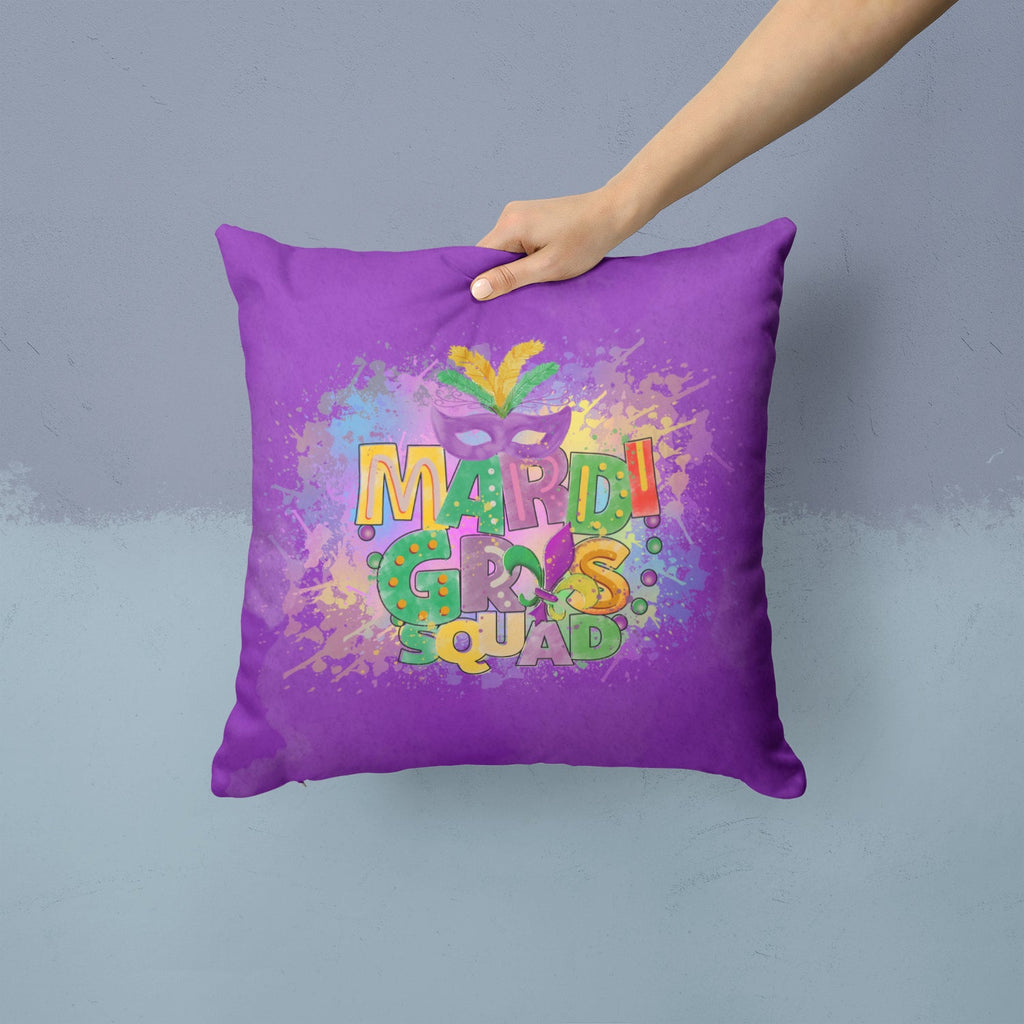 Mardi Gras Squad Decorative Throw Pillow 14x14 Indoor Outdoor Accent Cushion, Fabric Cover with Insert for Sofa, Bed, Porch & Living Room