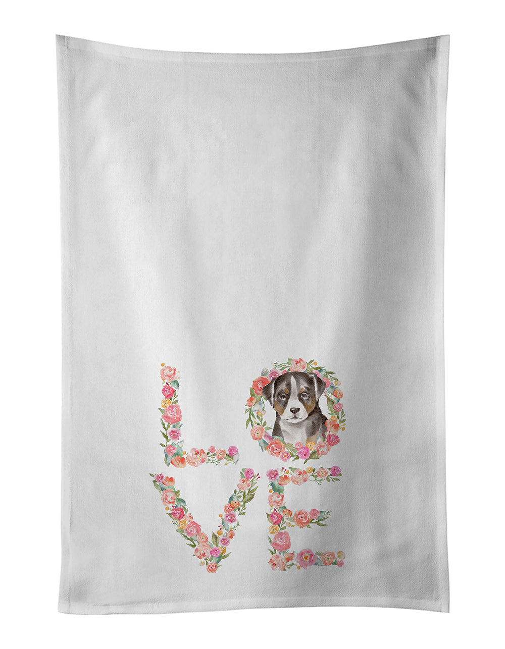 Appenzeller Sennenhund Puppy Love Kitchen Towel Set of 2 White Dish Towels Decorative Bathroom Hand towel for Hand, Face, Hair, Yoga, Tea, Dishcloth, 19 X 28", White
